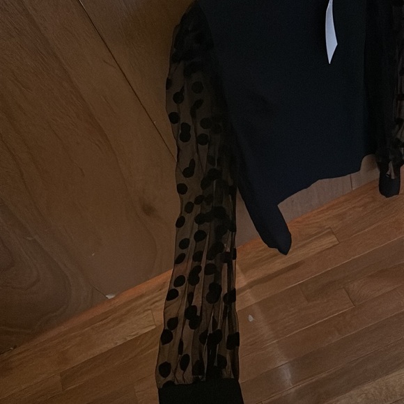 Long sleeve black blouse with sheer velvet polka dot on sleeves - Picture 4 of 4